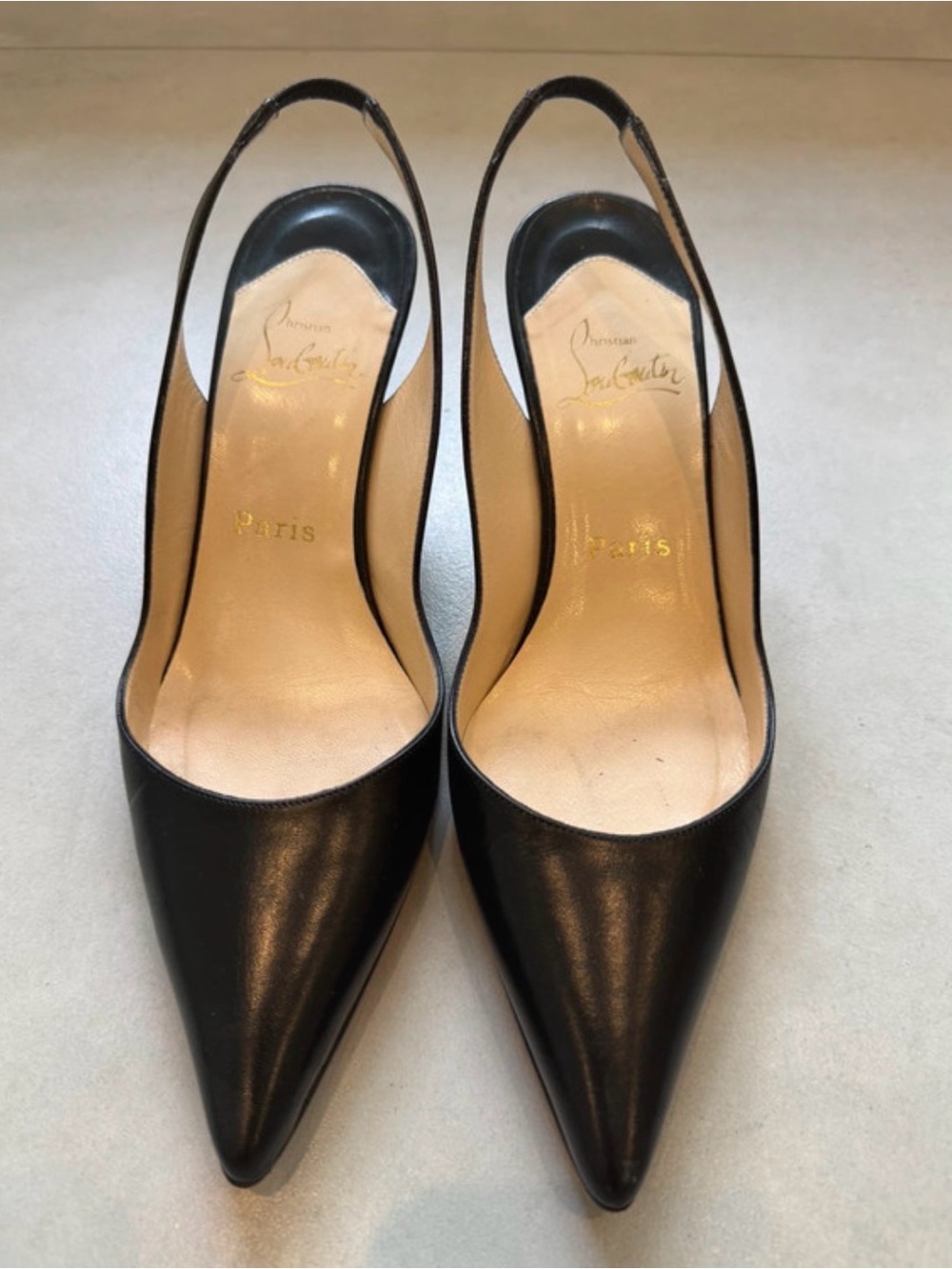 Christian Louboutin Black Pointed Leather Slingback Pumps
